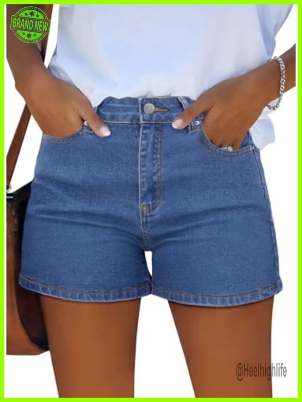 Womens Jean Shorts Mid-Rise Denim Casual Straight Fit Summer